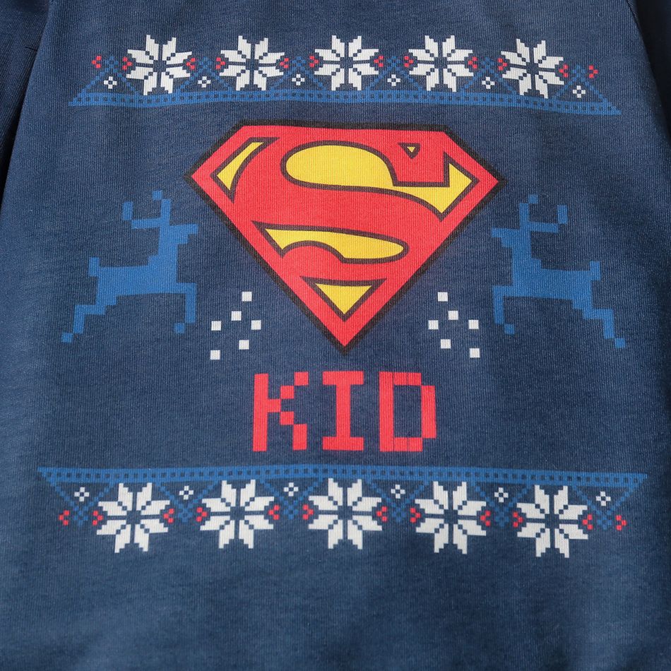 Superman Family Matching Christmas Reindeer and Snowflake Top And Pants Pajamas Sets Royal Blue big image 11