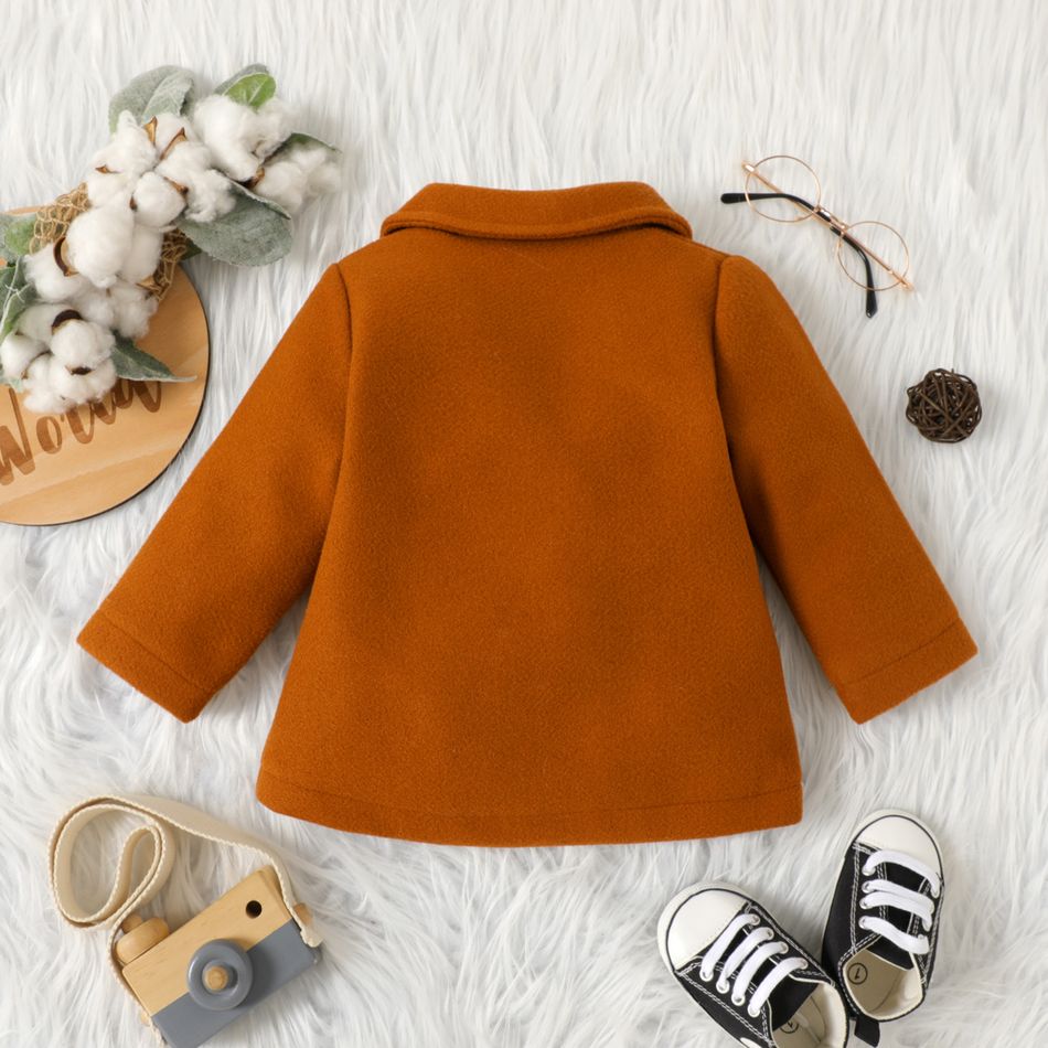 Baby Boy/Girl Solid Lapel Double Breasted Long-sleeve Wool Blend Coat Brown