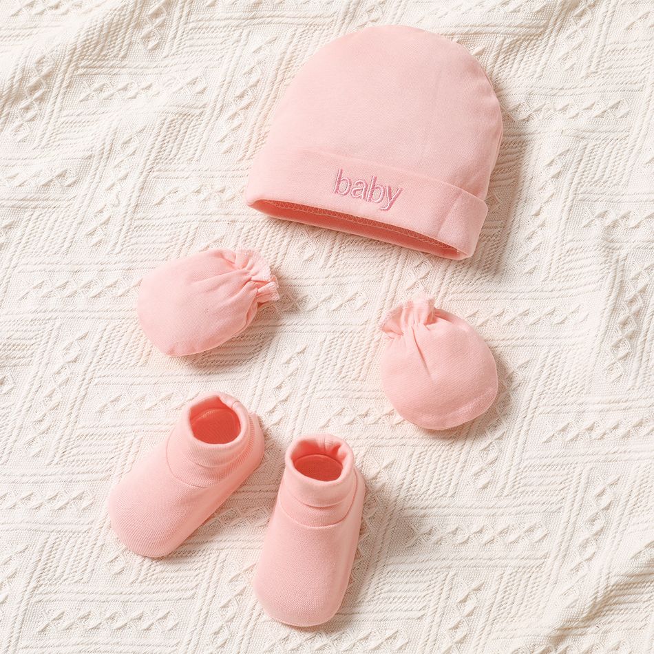 3-pack Solid Color Cotton Hat and Socks and Anti-scratch Gloves Set Pink