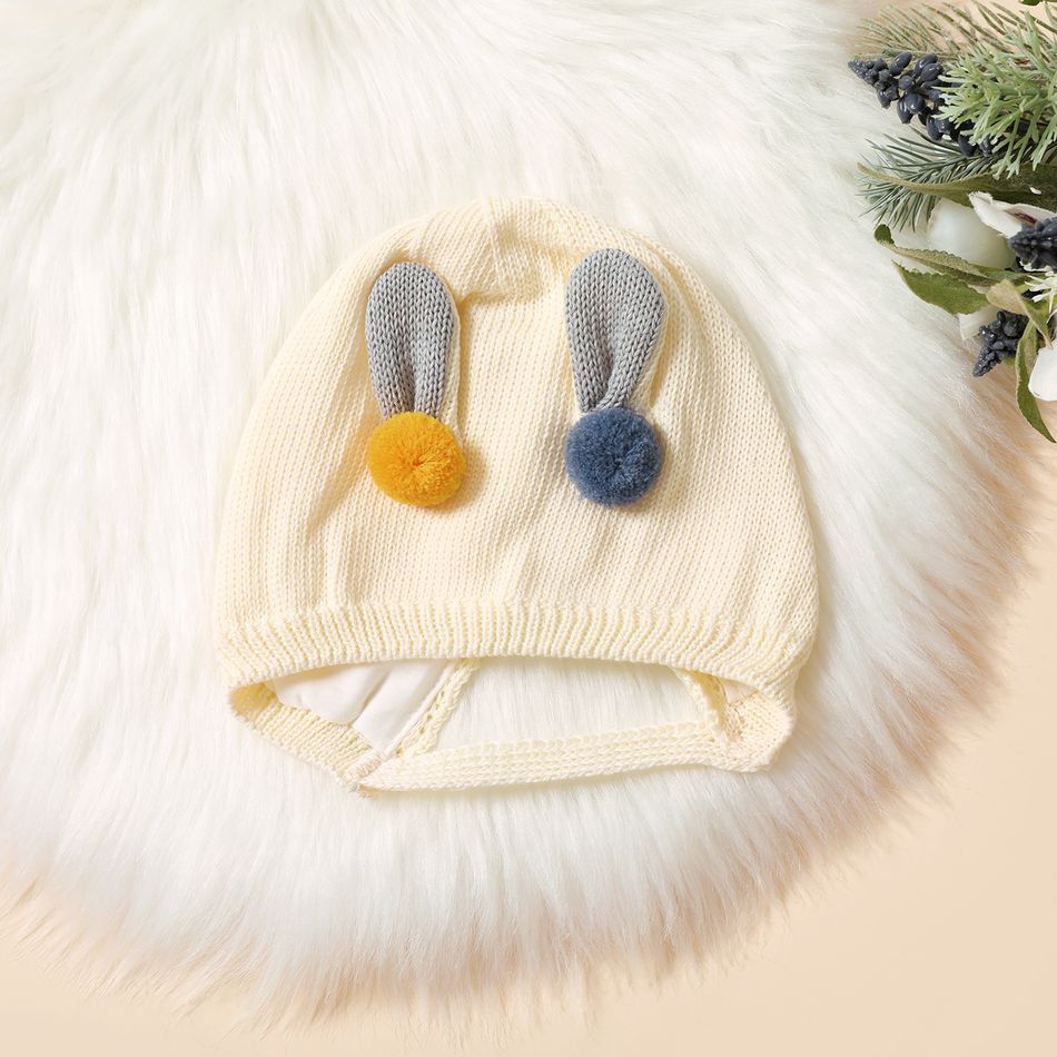 Baby Bunny Ear Decor Solid Color Warm Knit Beanie Hat Beige