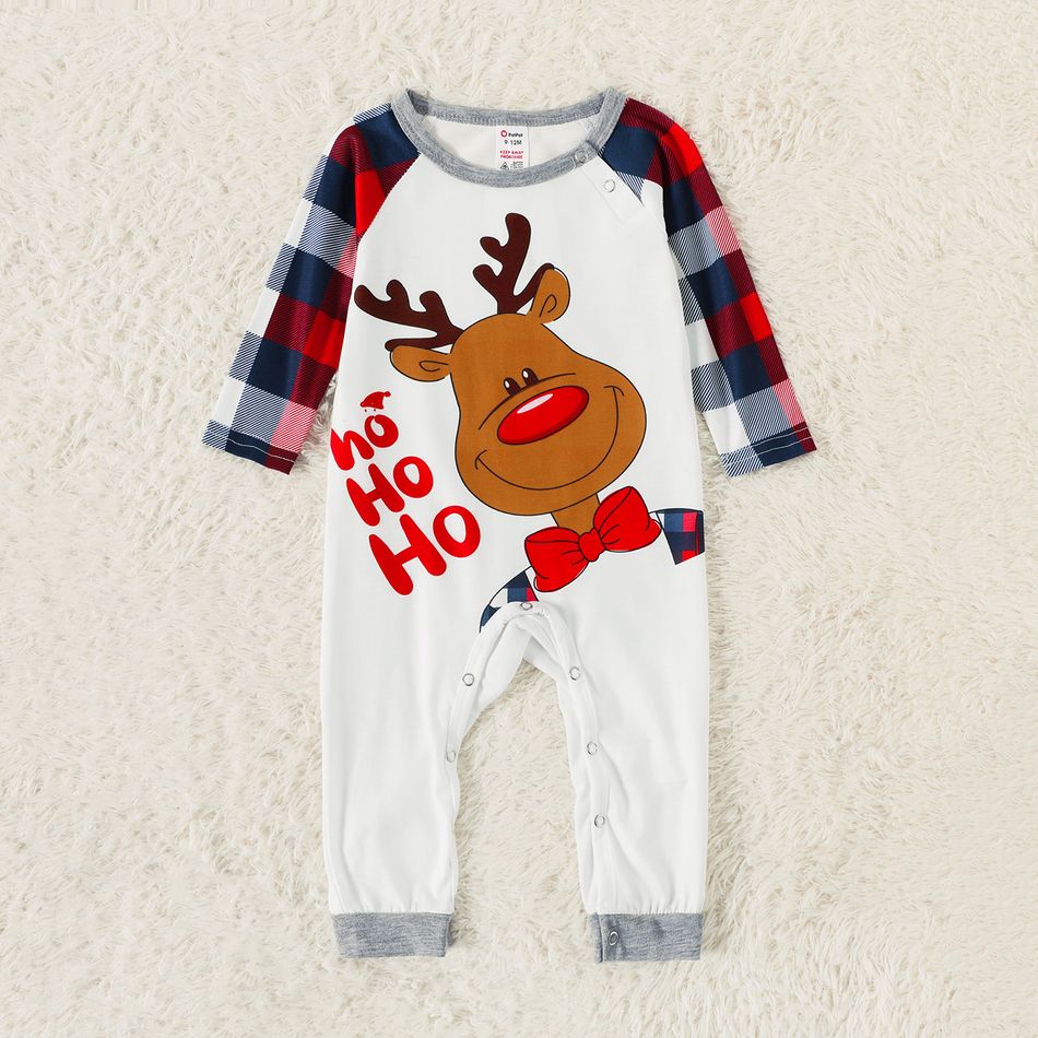 Christmas Elk and Letter Print Family Matching Long-sleeve Plaid Pajamas Sets (Flame Resistant) Light Grey big image 9