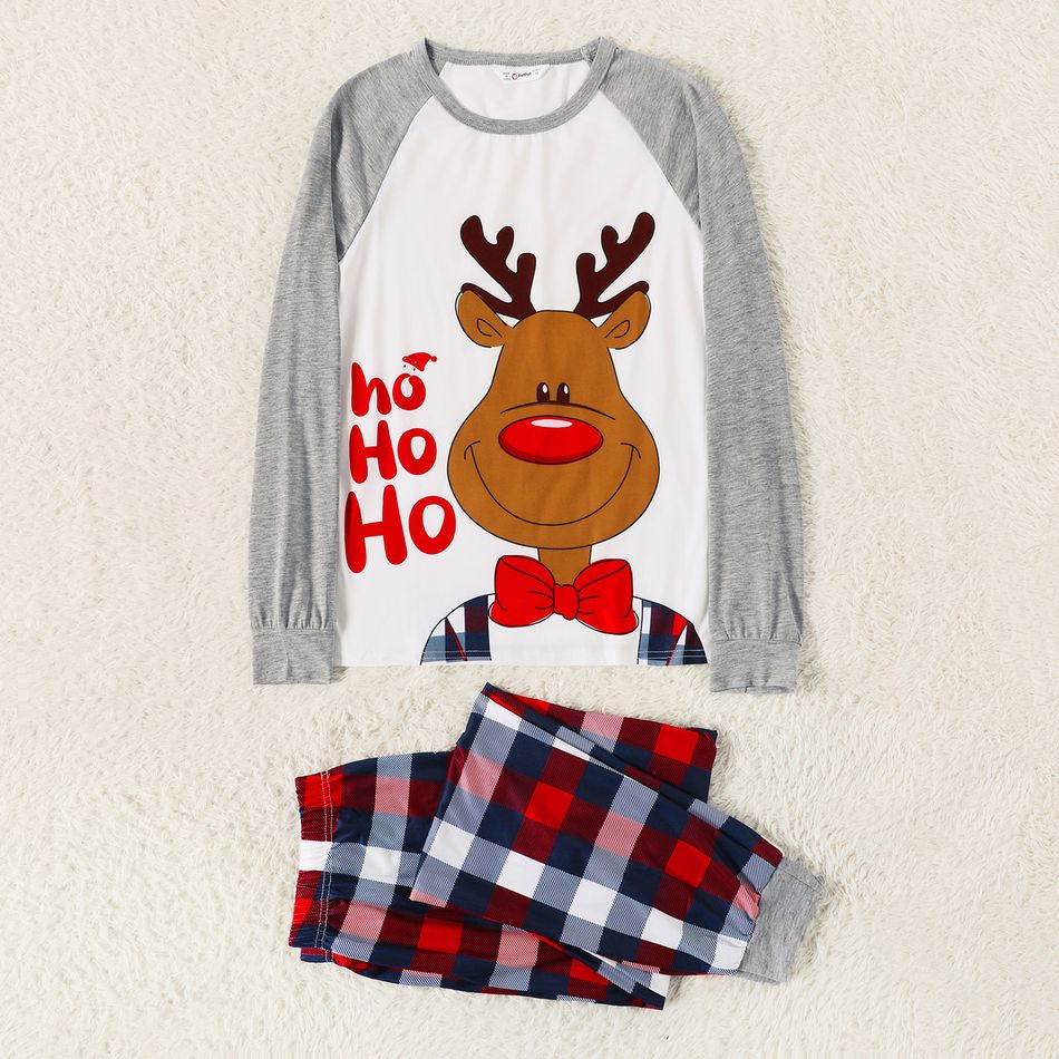 Christmas Elk and Letter Print Family Matching Long-sleeve Plaid Pajamas Sets (Flame Resistant) Light Grey big image 5
