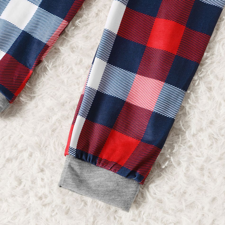 Christmas Elk and Letter Print Family Matching Long-sleeve Plaid Pajamas Sets (Flame Resistant) Light Grey big image 8