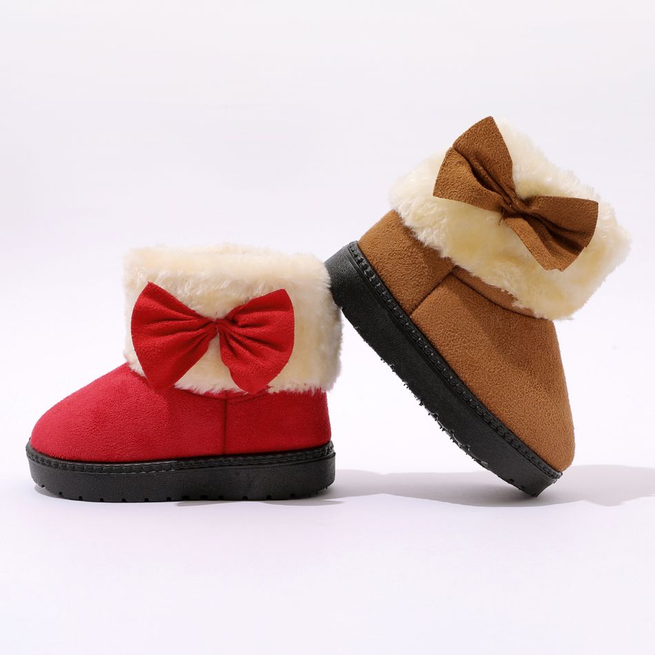 Toddler Bow Decor Pure Color Fuzzy Fleece Boots Red big image 2