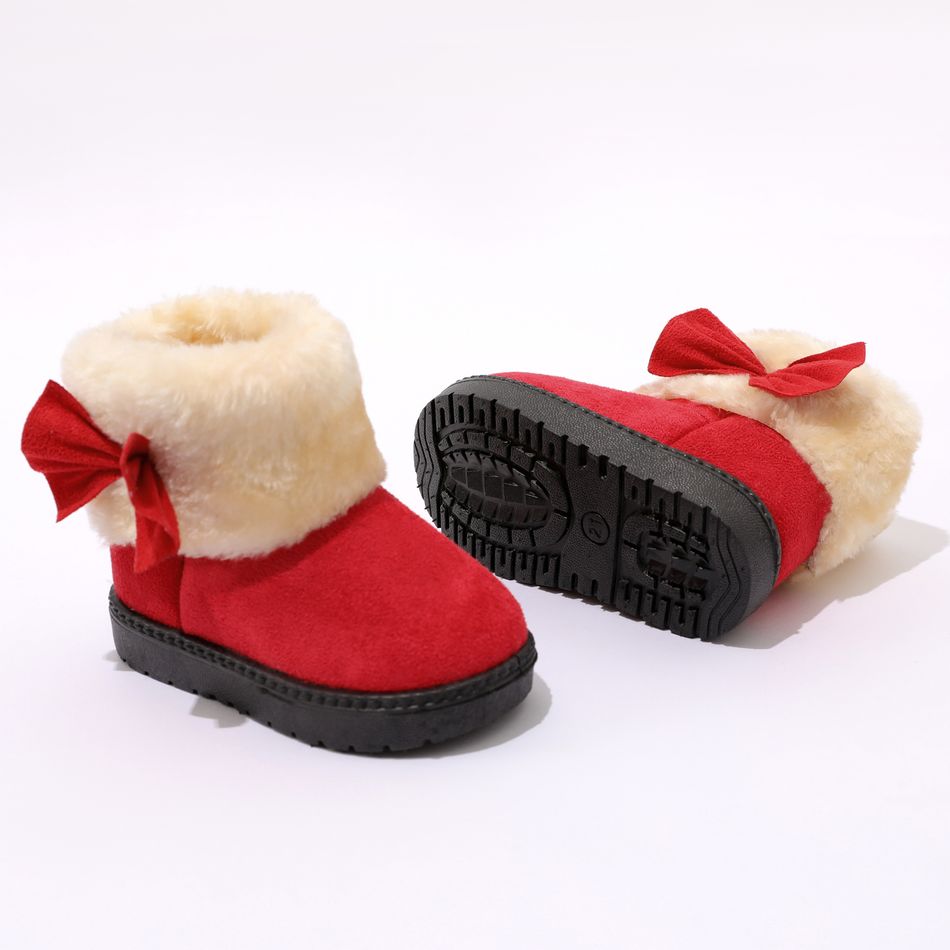 Toddler Bow Decor Pure Color Fuzzy Fleece Boots Red big image 4