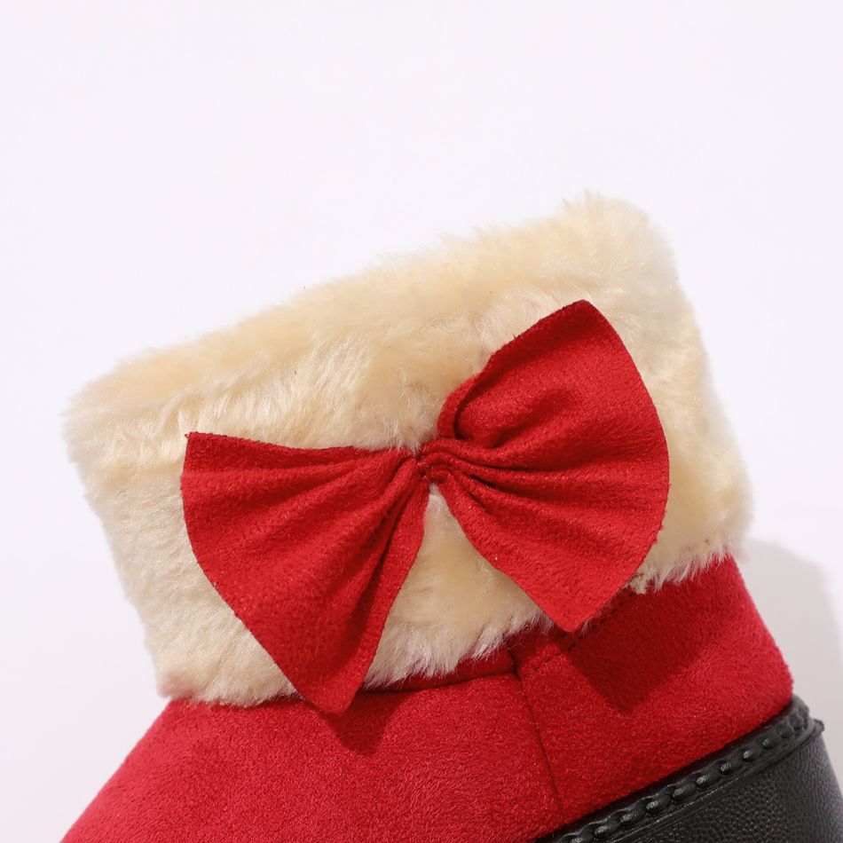 Toddler Bow Decor Pure Color Fuzzy Fleece Boots Red big image 6