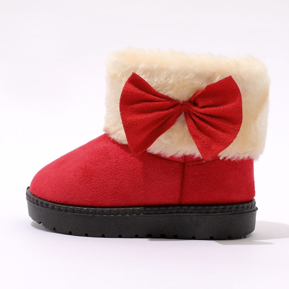Toddler Bow Decor Pure Color Fuzzy Fleece Boots Red big image 5