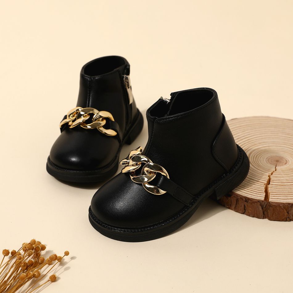 Toddler British Style Black Side Zipper Boots Black