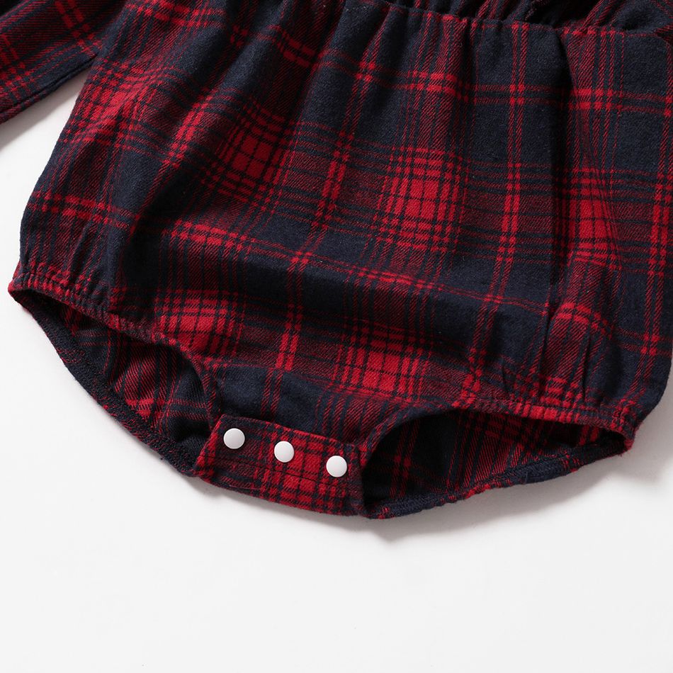 Long-sleeve Plaid Lapel Collar Romper Shorts for Mom and Me Red big image 11