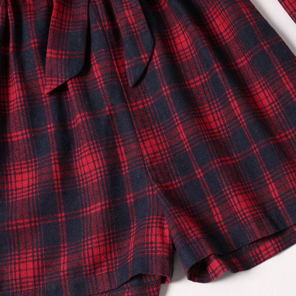 Long-sleeve Plaid Lapel Collar Romper Shorts for Mom and Me Red big image 7