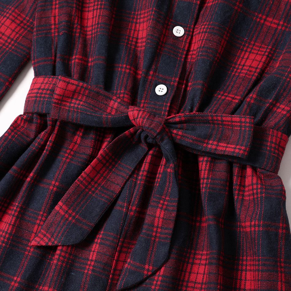 Long-sleeve Plaid Lapel Collar Romper Shorts for Mom and Me Red big image 6