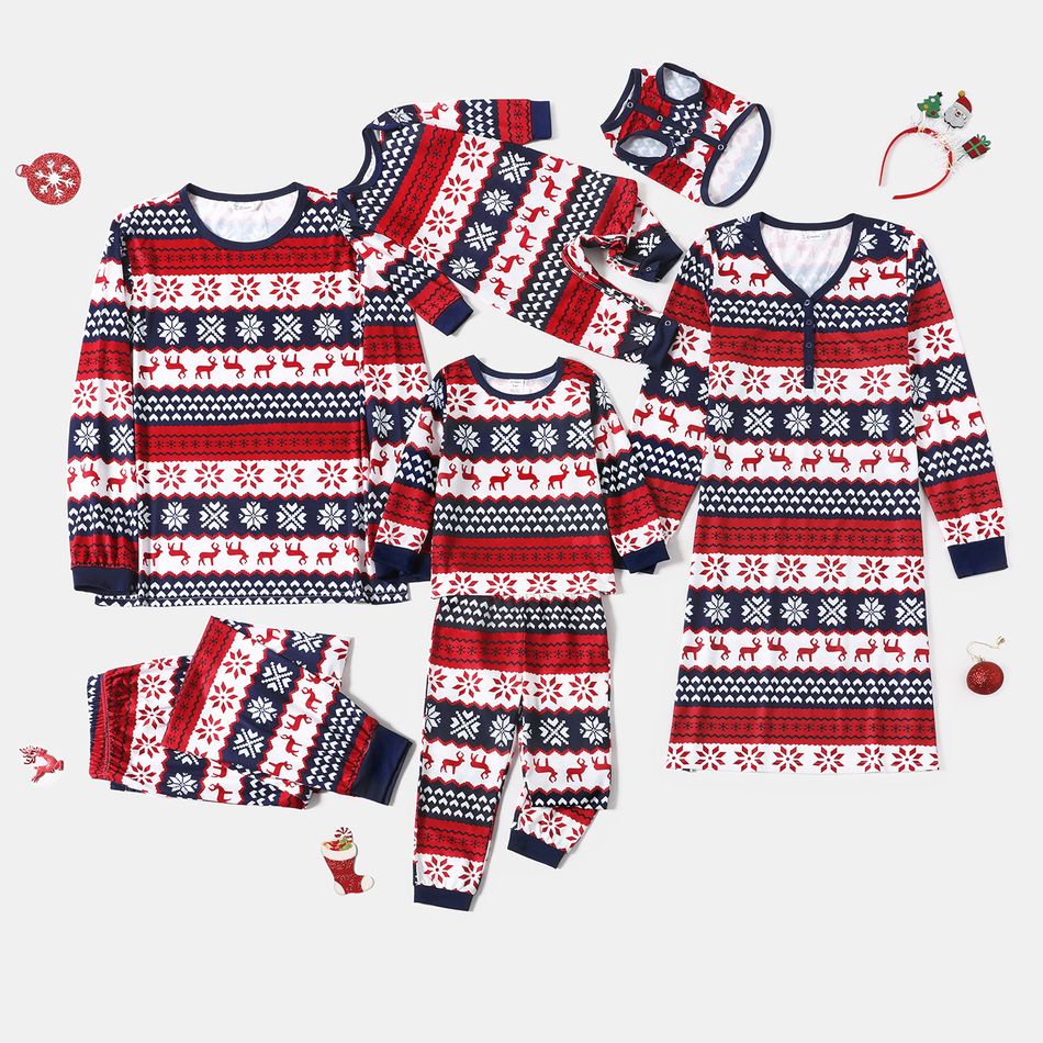 All Over Print Red Family Matching Long-sleeve Pajamas Sets (Flame Resistant) Black/White/Red big image 1