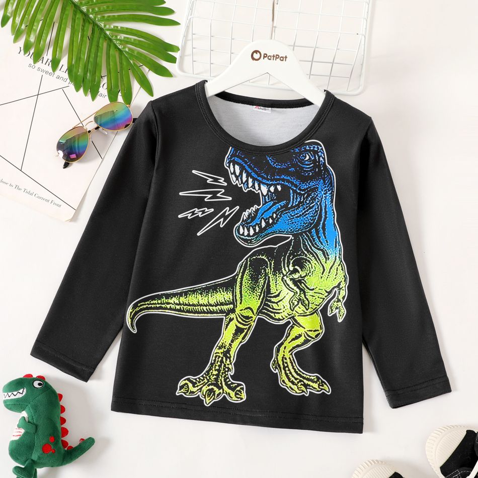 Kid Boy Animal Dinosaur Print Long-sleeve Tee Black