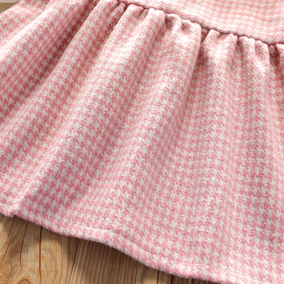 Toddler Girl Faux-two Ruffle Collar Pink Houndstooth Long-sleeve Dress Light Pink big image 5