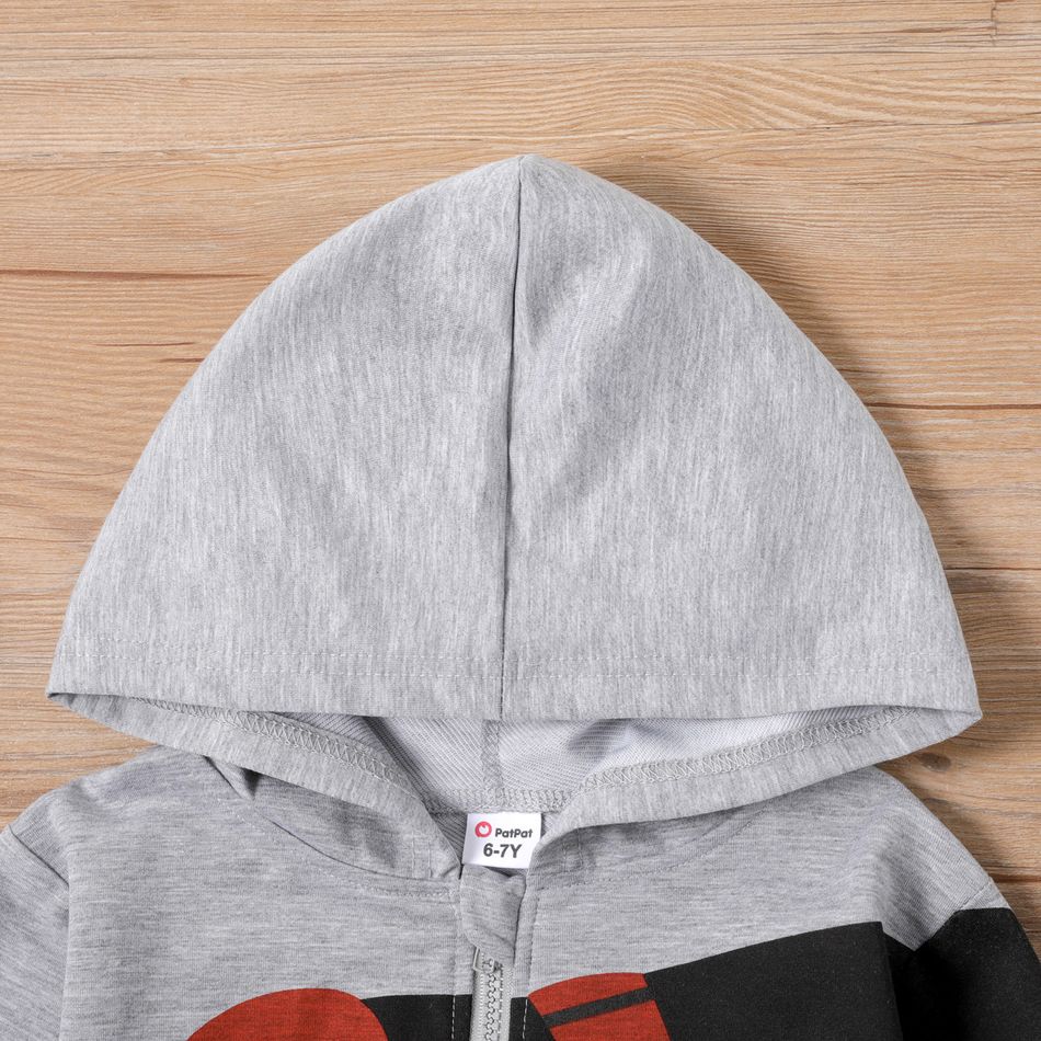 Kid Boy Animal Bear/Dinosaur Print Zipper Hooded Jacket Sweatshirt Grey big image 4