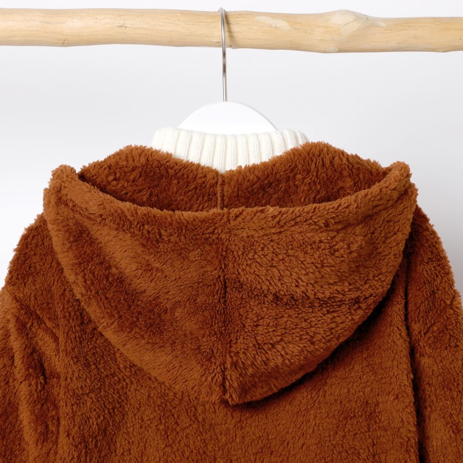 2pcs Kid Girl Turtleneck Tee and Plaid Skirt Set/ Sweater/ Hooded Fleece Coat Brown big image 3