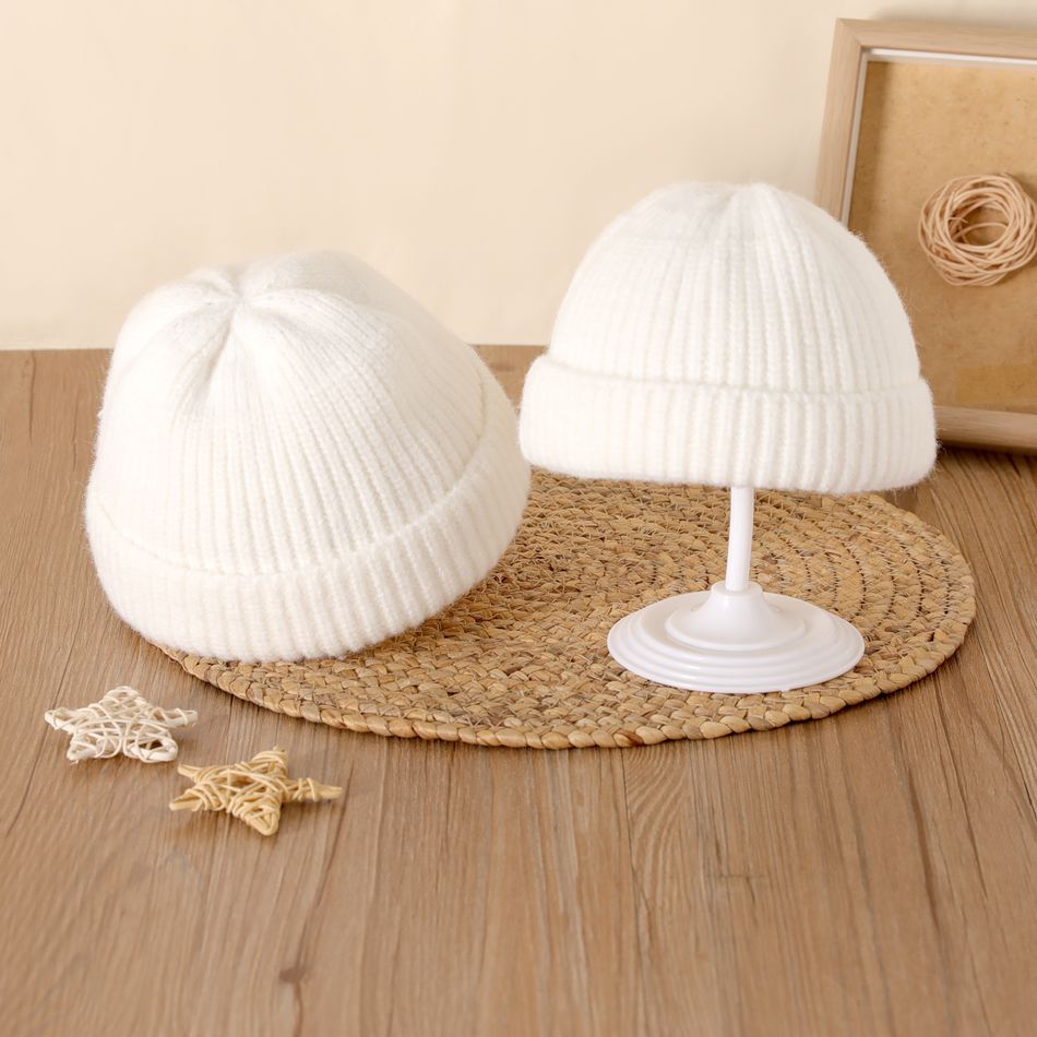 Solid Color Ribbed Knit Beanie Hats for Mom and Me Beige