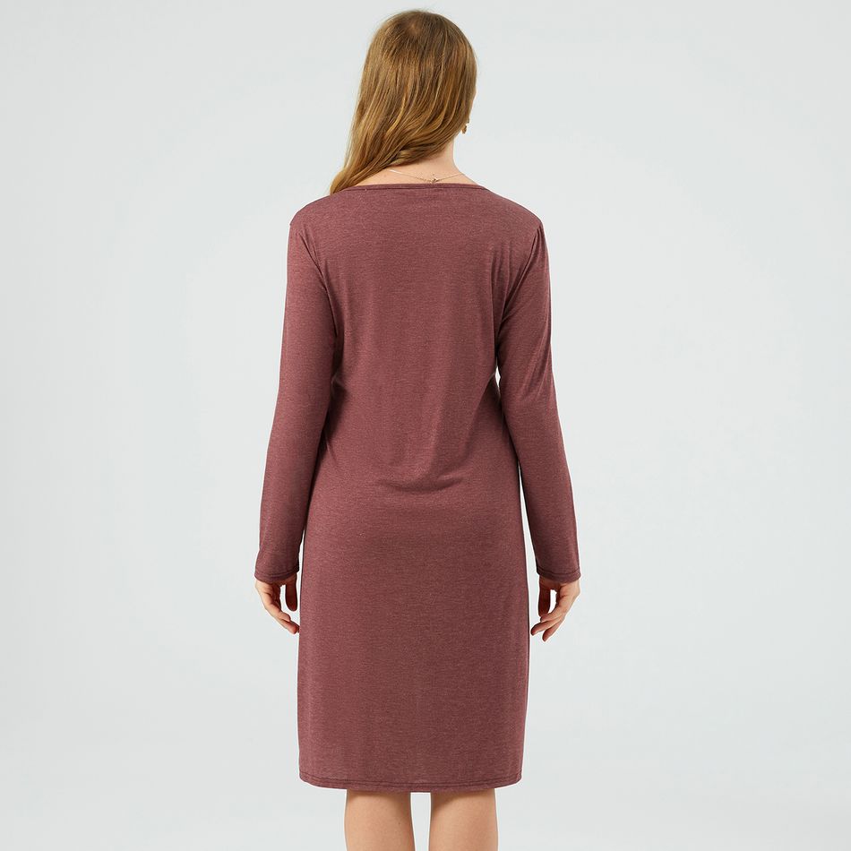 Nursing Pure Color Long-sleeve Wrap Dress Burgundy big image 4