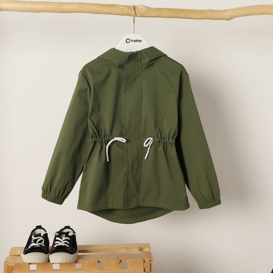 Kid Boy/Kid Girl Drawstring Hooded Windbreaker Coat Army green