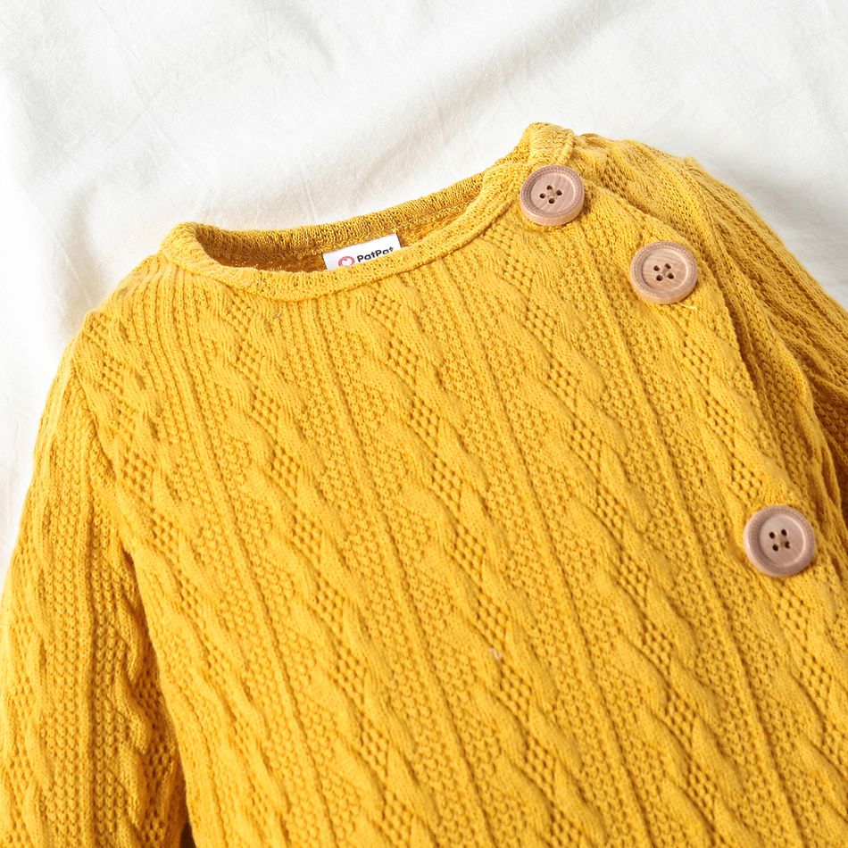 Baby Boy/Girl Solid Knitting Button Down Long-sleeve Jumpsuit Ginger big image 2