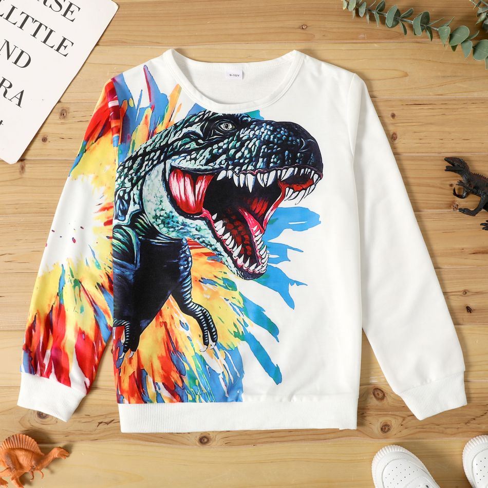 Kid Boy Dinosaur Painting Print Pullover Sweatshirt White