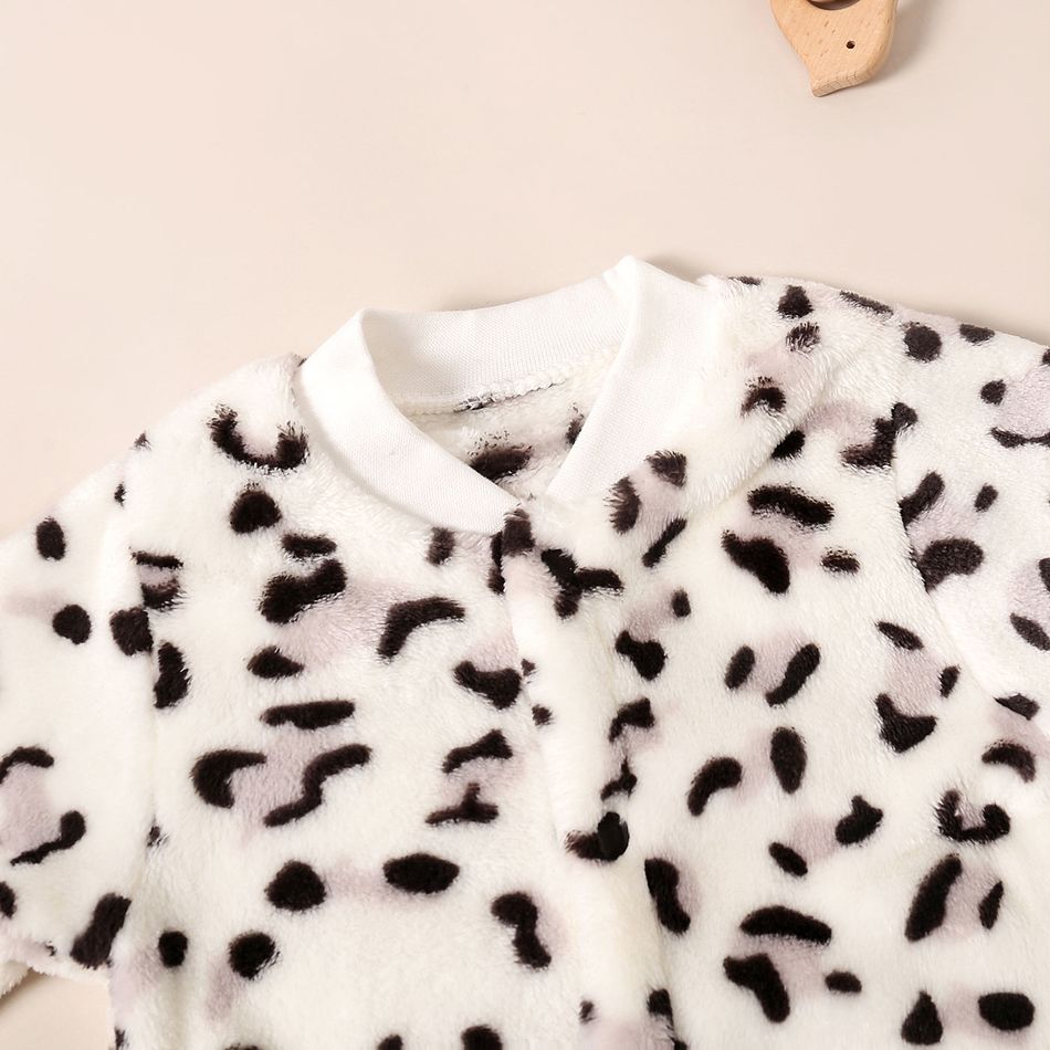 Leopard Print Fluffy Long-sleeve Grey or Coffee Baby Jumpsuit Light Grey big image 4
