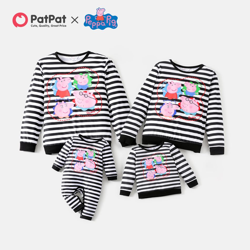 Peppa Pig Big Graphic and Stripe Family Matching Pullover Sweatshirts Black/White