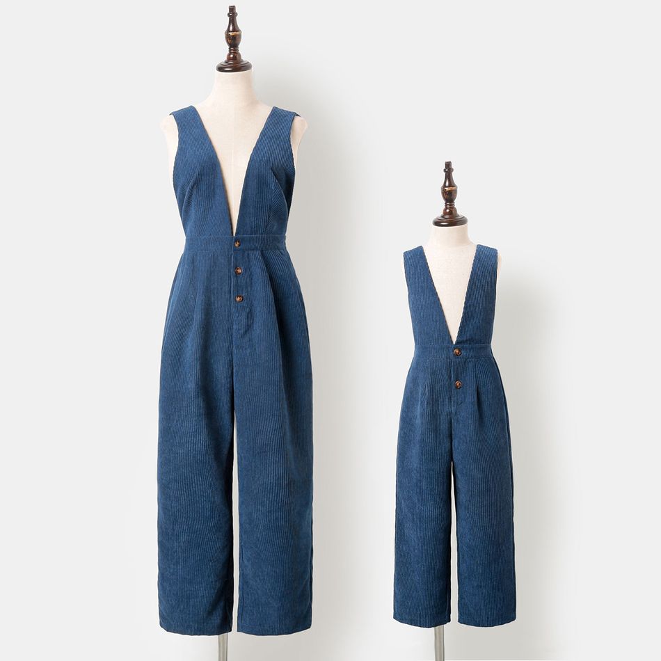 Navy Deep V Neck Sleeveless Backless Jumpsuit for Mom and Me Navy