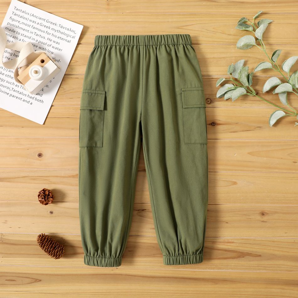Toddler Boy 100% Cotton Solid Color Elasticized Cargo Pants Army green