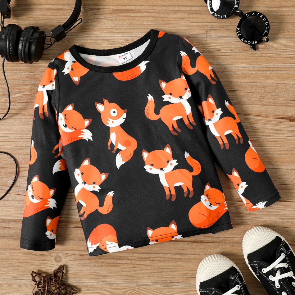 Toddler Boy Fox Print Long-sleeve Tee Black