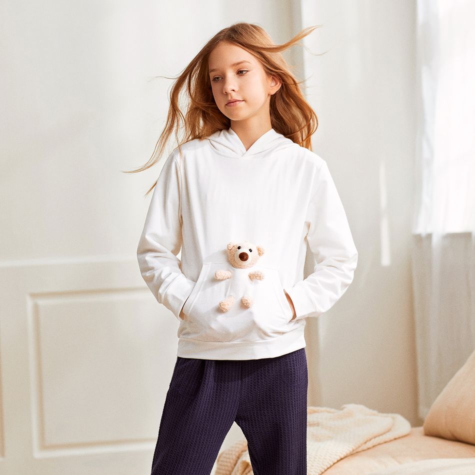 Kid Girl Bear Doll Decor Hoodie Sweatshirt (Bear Doll  is included) White big image 2