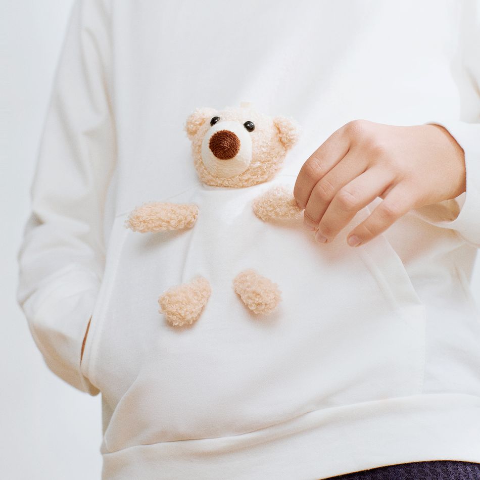 Kid Girl Bear Doll Decor Hoodie Sweatshirt (Bear Doll  is included) White big image 3