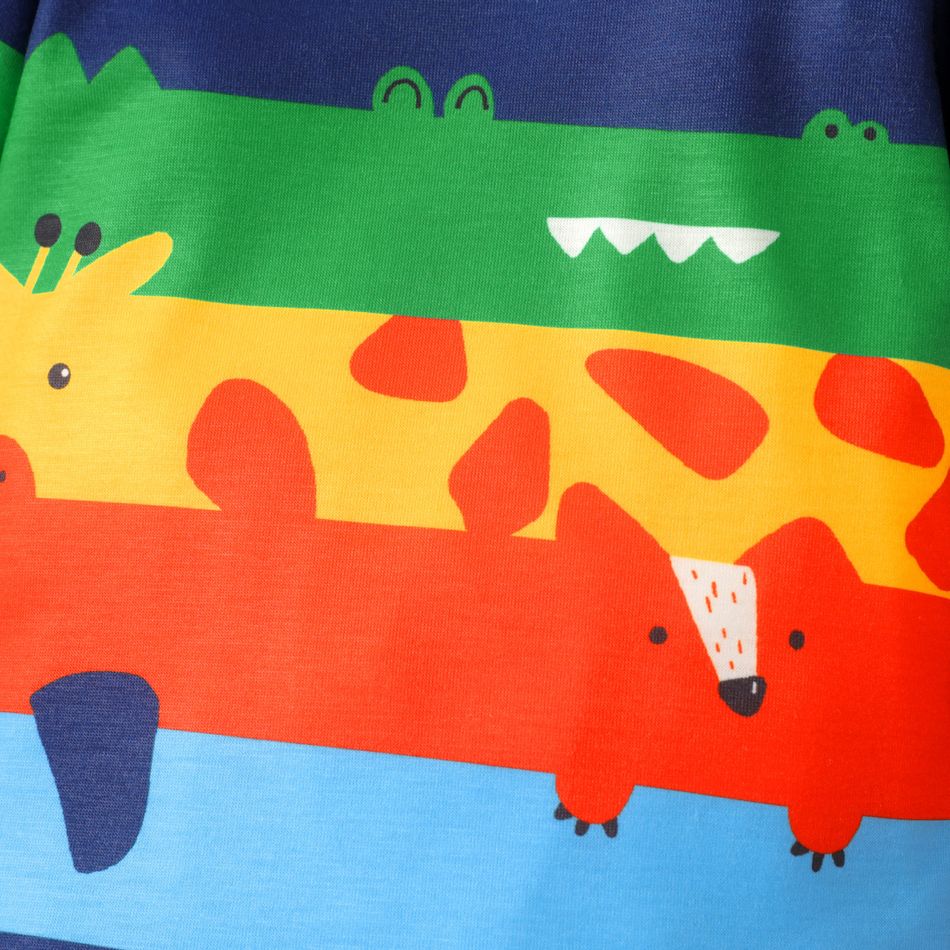Baby Boy Cartoon Animal Print Rainbow Striped Long-sleeve Romper Multi-color big image 4