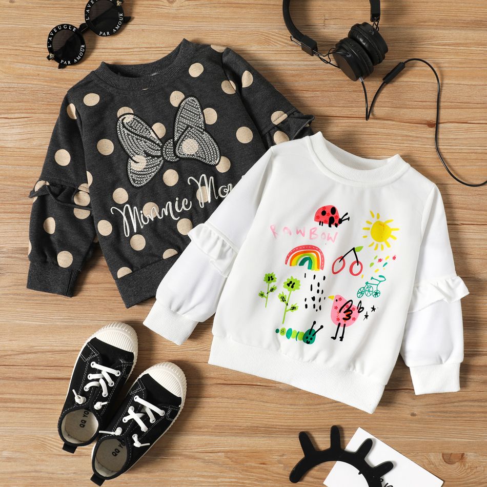 Toddler Girl 100% Cotton Letter Butterfly/Floral Animal Print Pullover Sweatshirt Black big image 2
