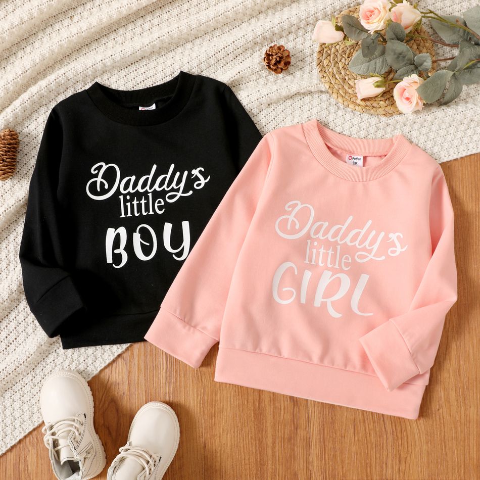 Toddler Girl Letter Print Casual Pullover Sweatshirt Light Pink big image 2