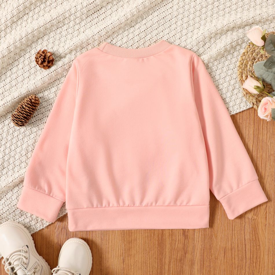Toddler Girl Letter Print Casual Pullover Sweatshirt Light Pink big image 3