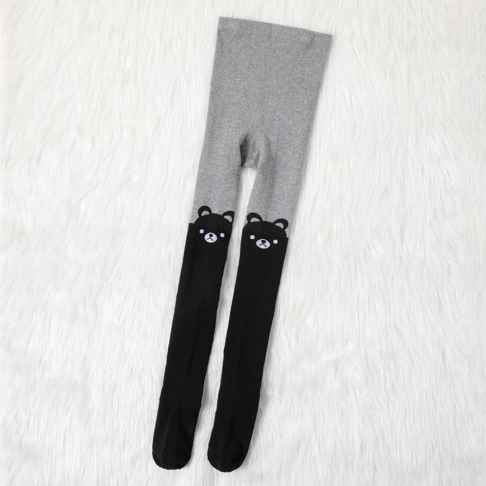Kid Girl Cat/Bear Print Colorblock Footie Leggings Grey