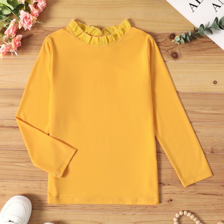 Kinder Damen Webkante Unifarben Langarm T-Shirts gelb big image 1