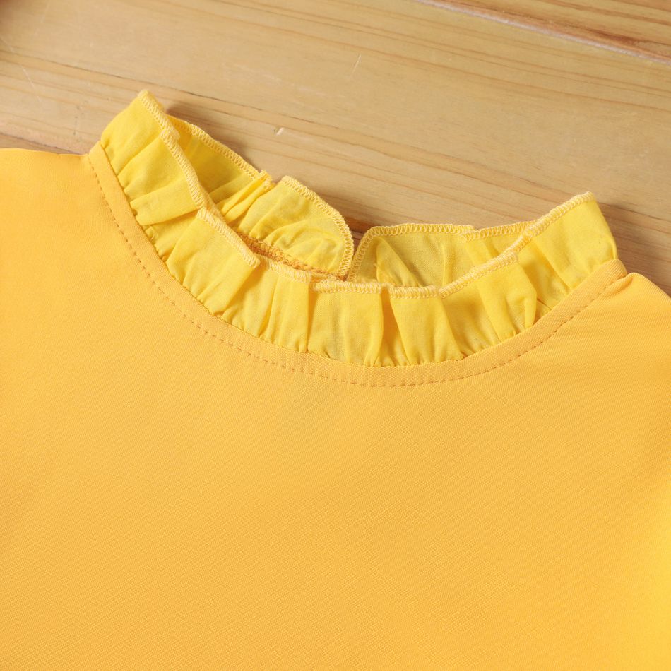 Kinder Damen Webkante Unifarben Langarm T-Shirts gelb big image 3
