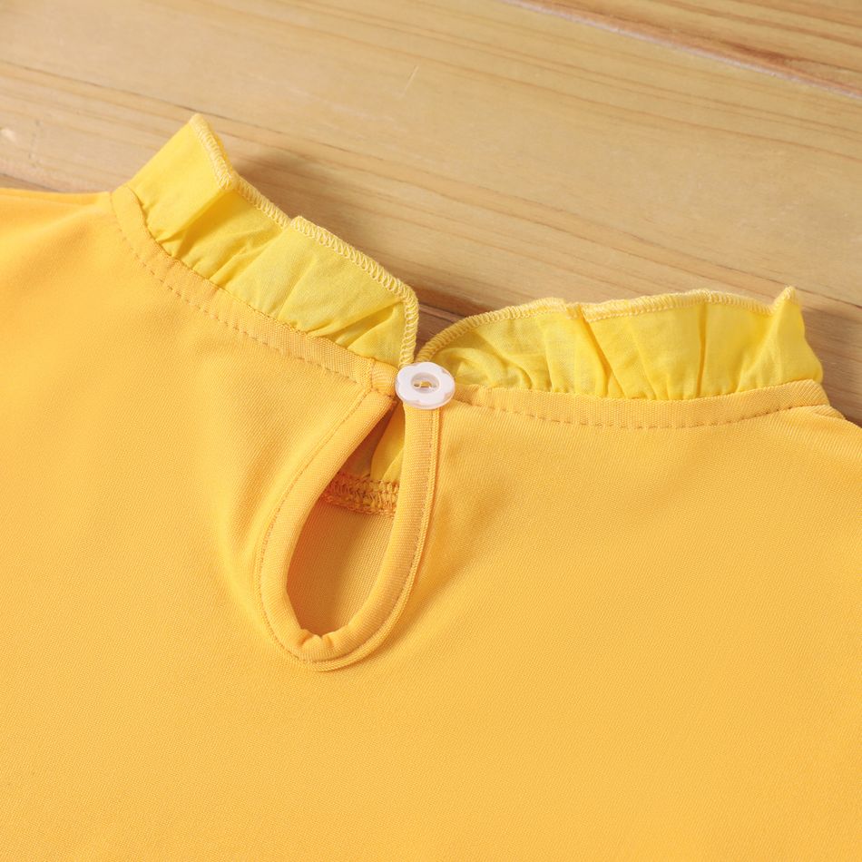 Kid Girl Ruffle Collar Solid Color Long-sleeve Tee Yellow big image 4