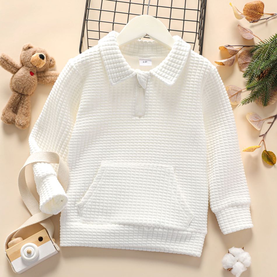 Toddler Girl/Boy Waffle Textured Zipper Solid Sweatshirt White big image 1