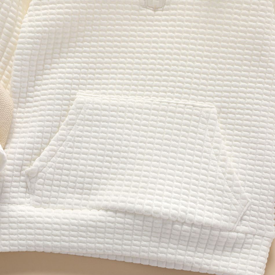 Toddler Girl/Boy Waffle Textured Zipper Solid Sweatshirt White