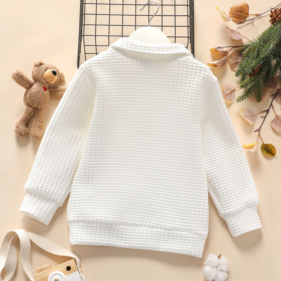 Toddler Girl/Boy Waffle Textured Zipper Solid Sweatshirt White big image 2