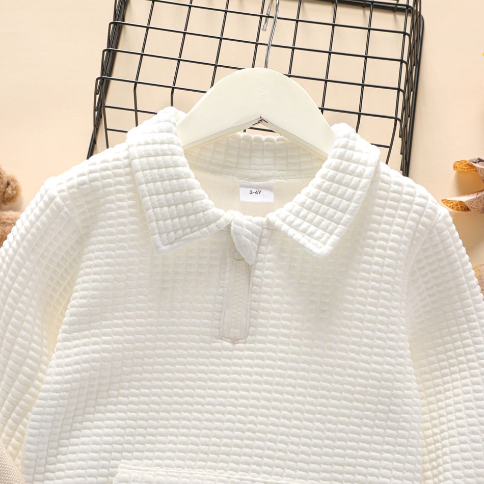 Toddler Girl/Boy Waffle Textured Zipper Solid Sweatshirt White big image 4