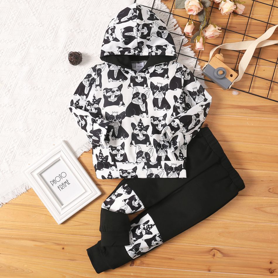 2-piece Toddler Boy Animal Dog Print Hoodie Sweatshirt and Pants Set White