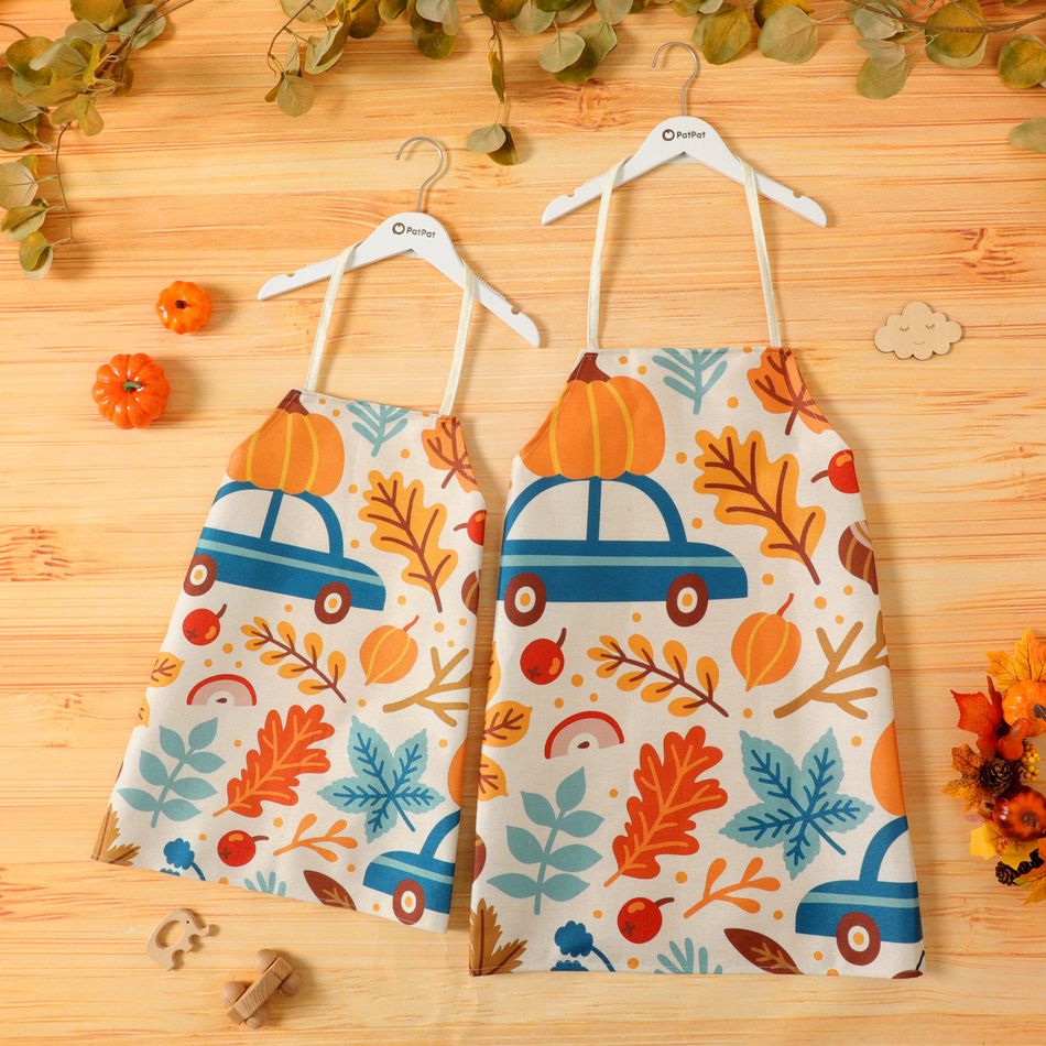 Thanksgiving Pumpkin Print Apron Colorful Fall Apron for Mom and Me Multi-color