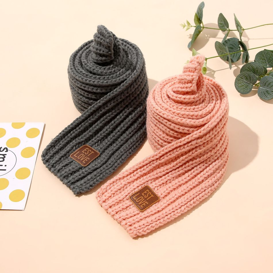 Kids Pure Color Warm Autumn and Winter Knitted Scarf Pink big image 5