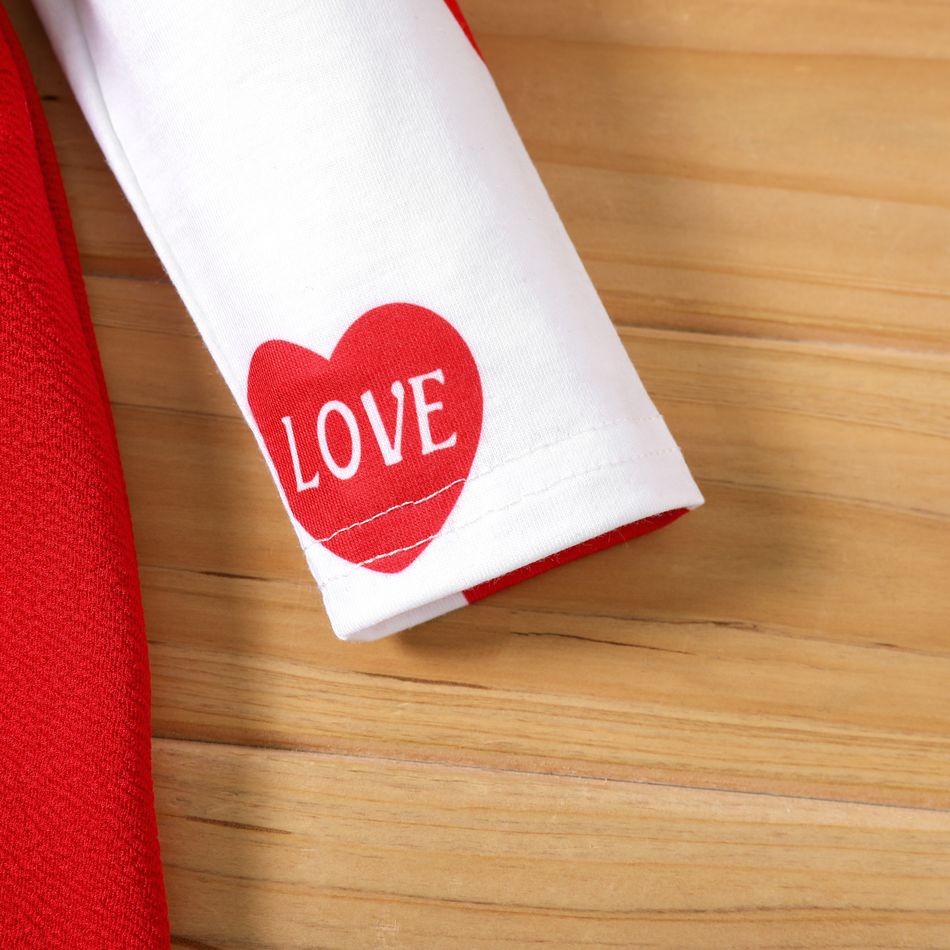 Baby Girl Red Love Heart Print Long-sleeve Splicing Bowknot Dress Color block big image 4