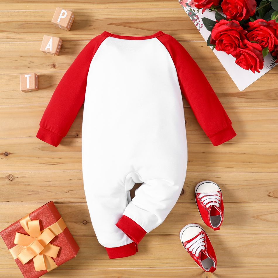Valentine's Day Baby Girl Love Heart and Letter Print Red Raglan Long-sleeve Jumpsuit Color block big image 5