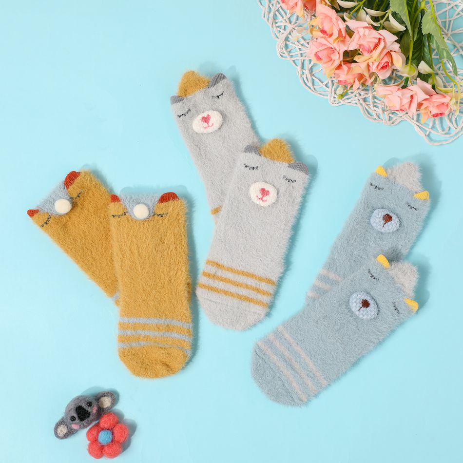 3-pack Baby / Toddler Cartoon Animal Three-dimensional Non-slip Floor Socks Multi-color